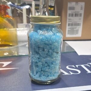 Mason Jar Of Fenton Blue Glass Pieces